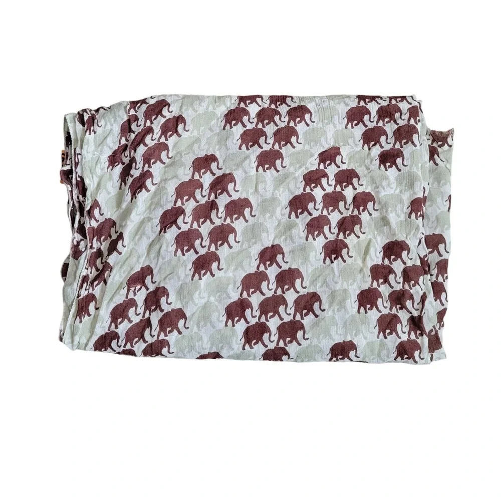 Tory Burch Elephant Print Scarf Brown Sage Green Viscose‎ Lightweight Wrap Scarf